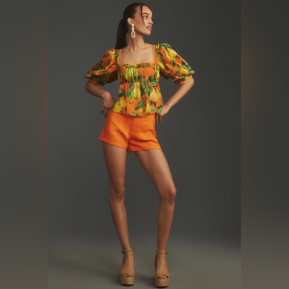 Small Farm Rio Orange Chic Pears Short-Sleeve Blouse